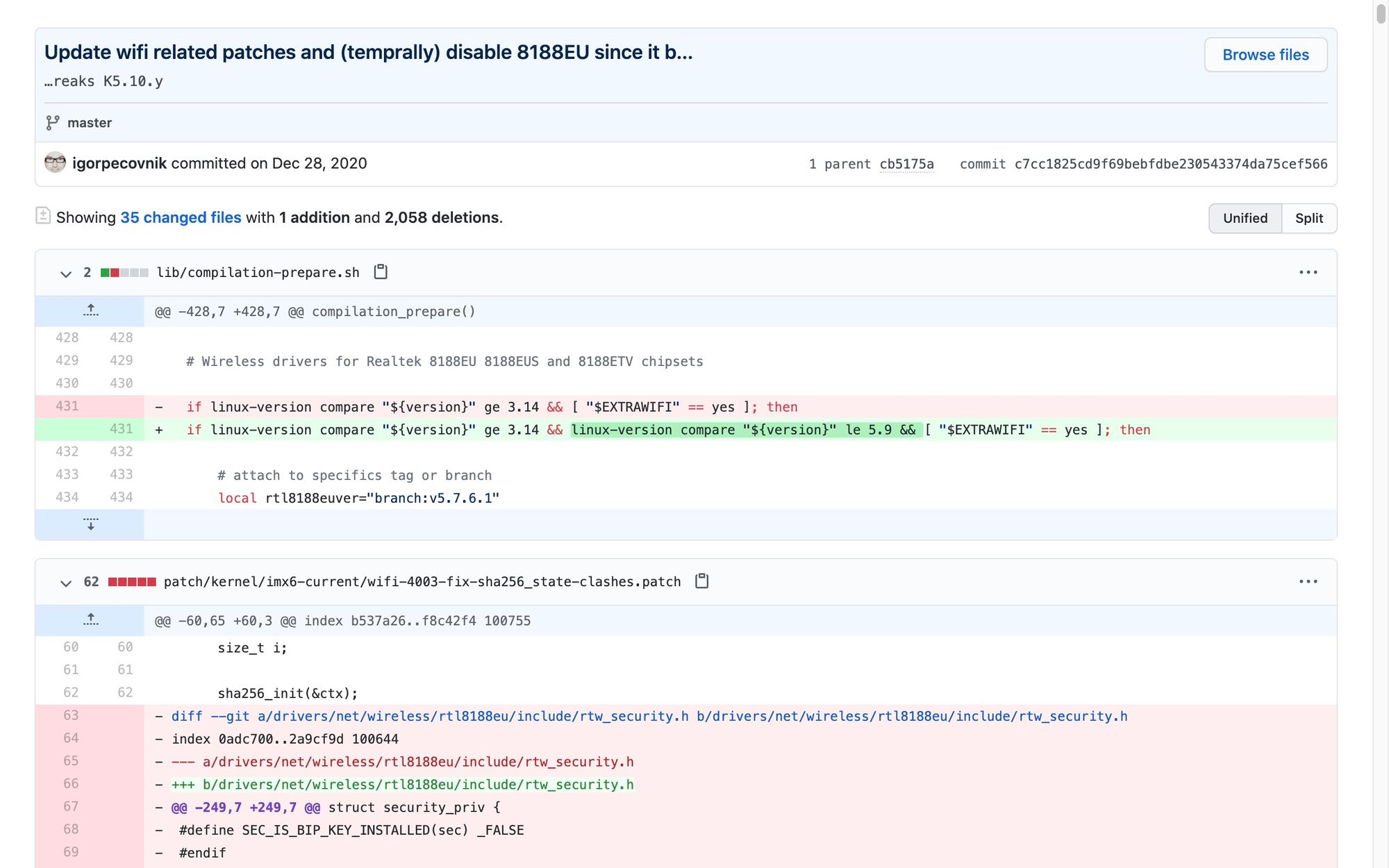 The patch that disabled the driver in Armbian